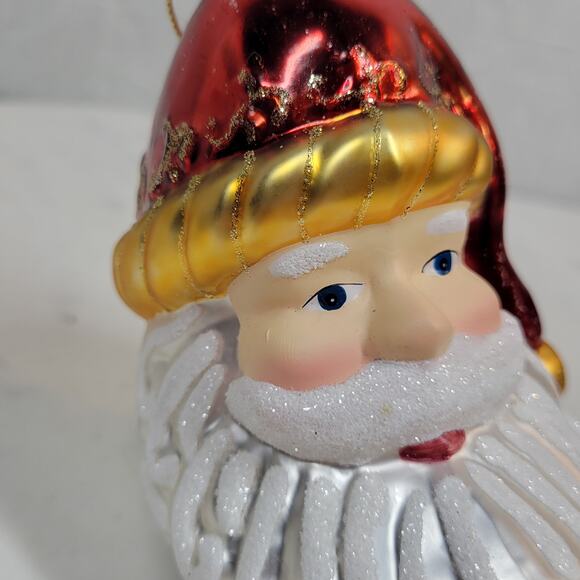 Vintage Santa Face Ornament 5" Red Mercury White Glitter Christmas Hanging Decor - Picture 12 of 12